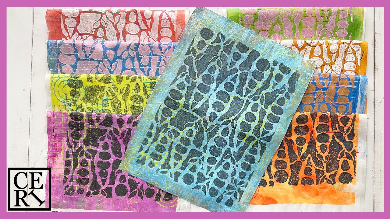 One Stencil, Ten Collage Gel Print Papers