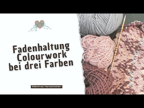 Yarn holding and weaving of colorwork with three colors. Fair Isle knitting #knitting