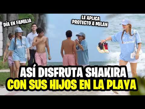 Shakira enjoys time with her children on the beach after going shopping.