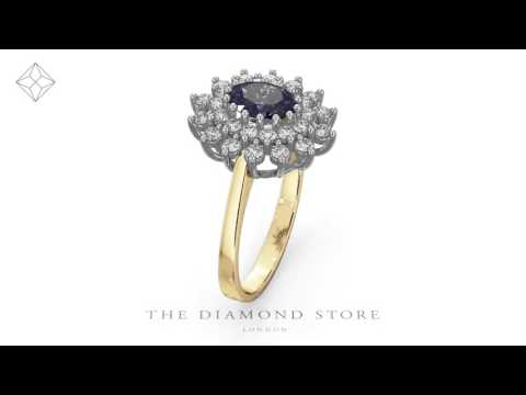 FET36-U - Sapphire 7 x 5mm And Diamond 0.56ct 18K Gold Ring