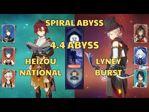 C4 Heizou National | C0 Lyney Burst | Spiral Abyss 4.4 Floor 12 | Genshin Impact