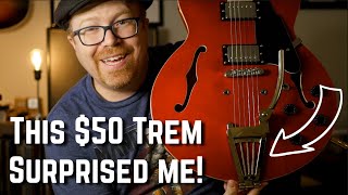 Video thumbnail for Xtrem Floating Tailpiece Vibrato by Guitar Fetish - No-drill "Budget Bigsby" Review by Justin Bishop Music