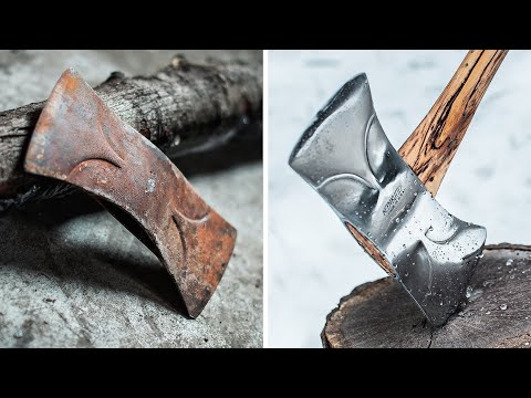 RESTORING A RUSTY DOUBLE BLADED AXE!
