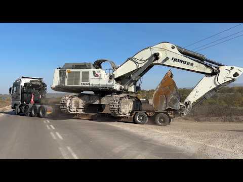 Double Heavy Transport: Liebherr 984 & Caterpillar 352 Excavators - Fasoulas Heavy Transports - 4k