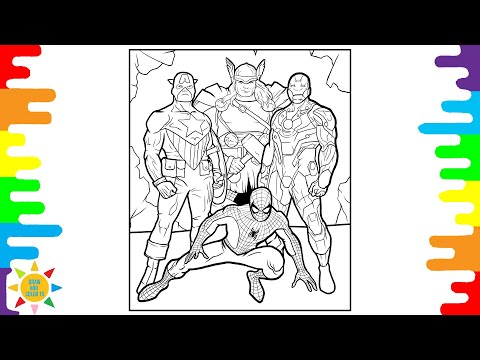 Avengers Coloring Pages | Spider-Man With Thor Captain-America And Iron-Man Ciloring Pages