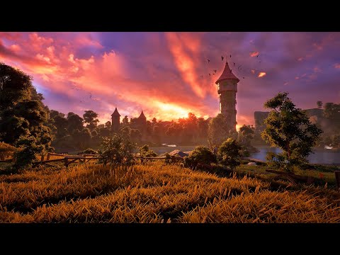 Enchanting Spring Sunset Ambience Experience: Journey to Wizard's Tower by the Lake 🧙‍♂️🌺
