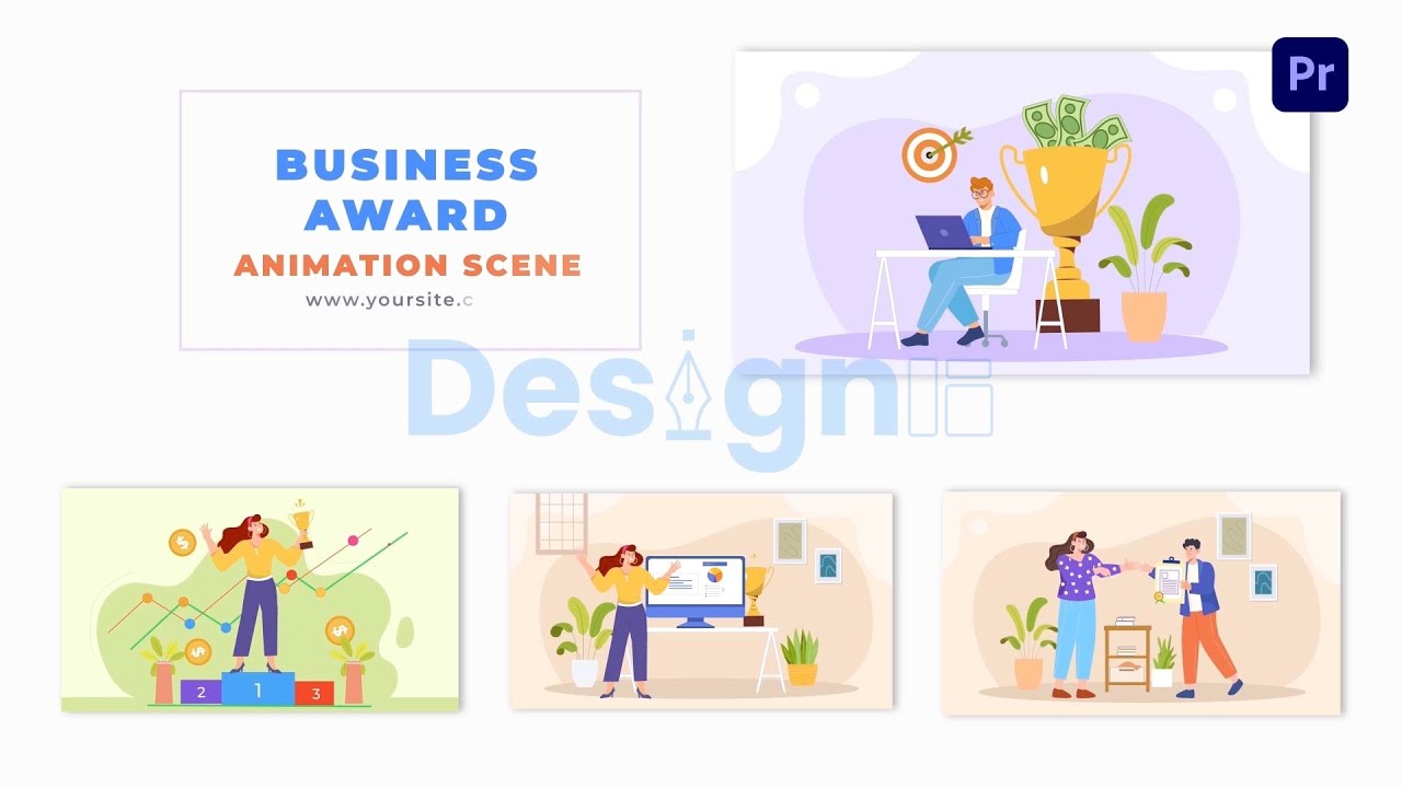 Receiving a Top Business Award Flat Vector Animation Scene Premier Pro Template