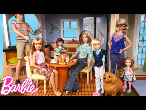 Barbie Doll Family Goes to a New School - Morning Routine