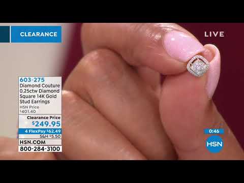 Diamond Couture 14K Gold 0.25ctw Diamond Square Stud Ear...