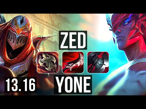 ZED vs YONE (MID) | 13/1/8, Legendary, 1.2M mastery, 500+ games | KR Grandmaster | 13.16