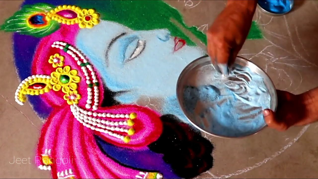 portrait rangoli design radha krishna step by step by jeet rangoli