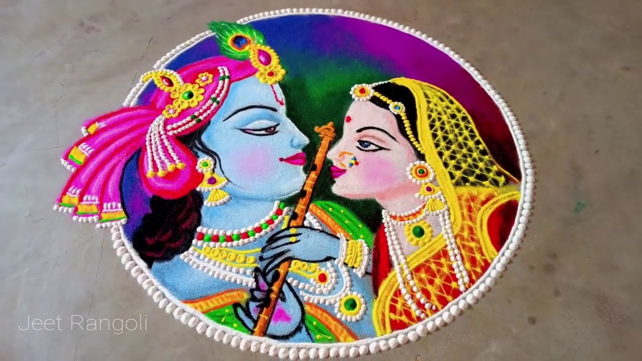 portrait rangoli design radha krishna step by step by jeet rangoli