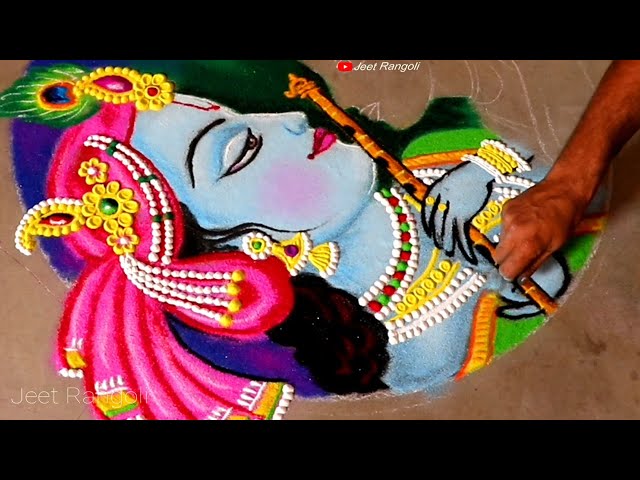 Portrait rangoli design radha krishna step by step by jeet rangoli
