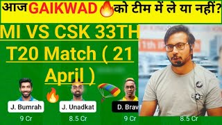 MI vs CSK  Team II MI vs CSK  Team Prediction II IPL 2022 II mi vs csk