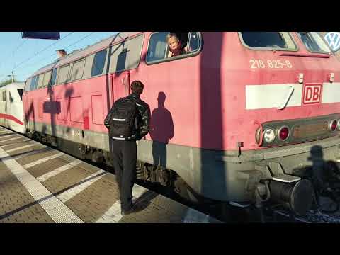 DB BR 218 kraftvolle Anfahrt mit fettem Sound und richtig Anhängelast (gestrandeter DB ICE 1 BR 401)