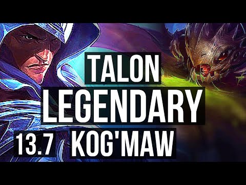 TALON vs KOG'MAW (MID) | 13/1/4, 7 solo kills, Legendary, 1300+ games | KR Diamond | 13.7
