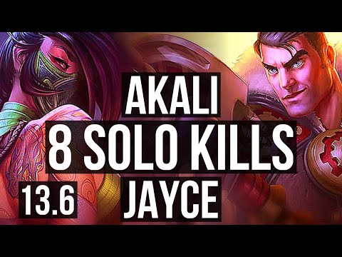 AKALI vs JAYCE (MID) | Legendary, 8 solo kills, 66% winrate, 19/3/8 | KR Challenger | 13.6