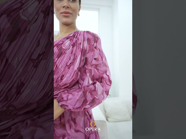 فستان مشجر طوبل لون بينك