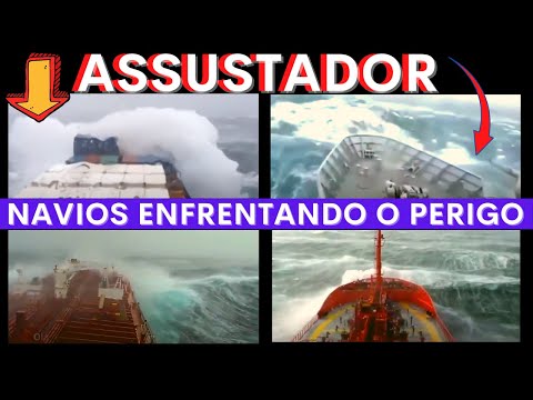 Navios enfrentando o Perigo. Assustador. Ondas Gigantes