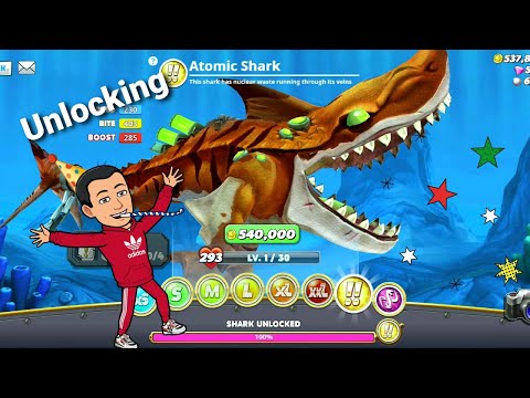 Unlocking Atomic Shark ( No Hack ) : Gameplay - Hungry Shark World