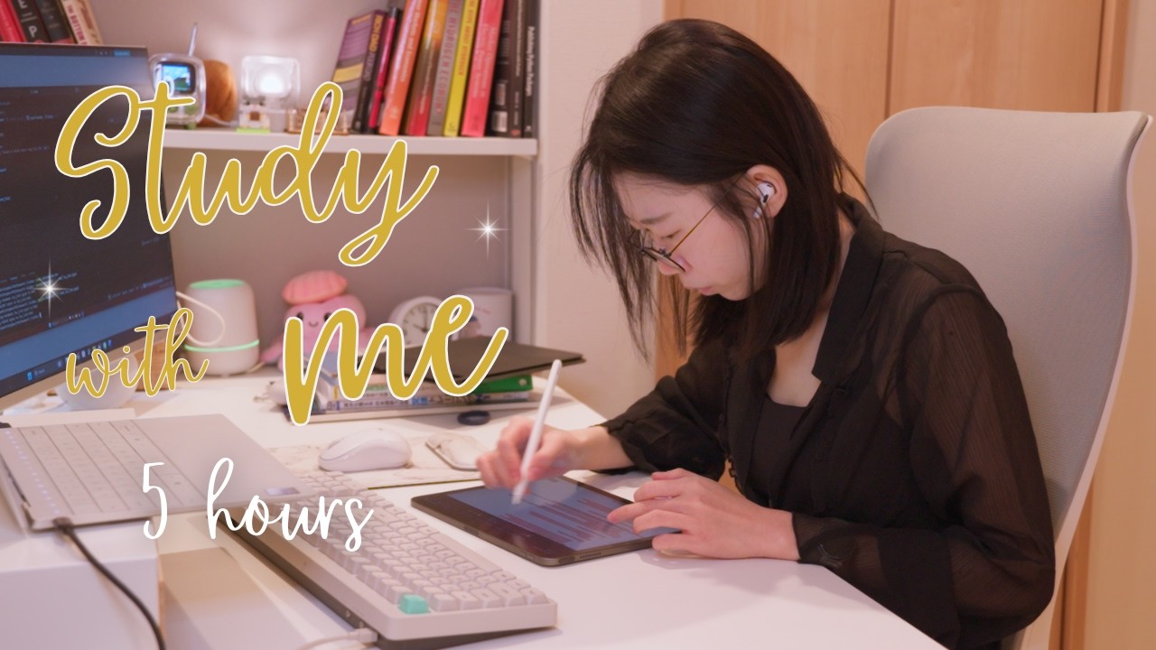 5-hour study with me・rain & background sounds ☔・pomodoro 50-10 ⏲️