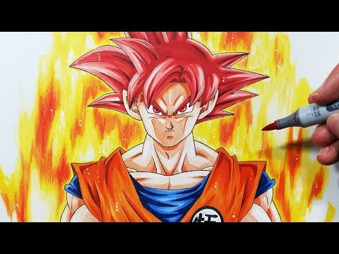 How To Draw Goku Super Saiyan GOD - Step By Step...