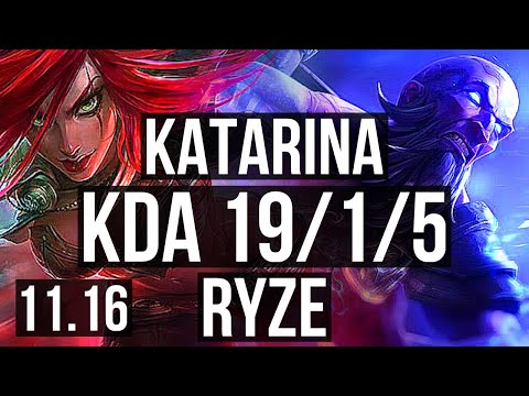 KATARINA vs RYZE (MID) | 19/1/5, 3.5M mastery, 1500+ games, Legendary | BR Master | v11.16