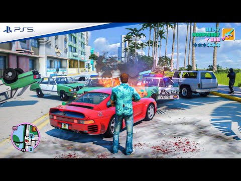 GTA Vice City Remake™ - Tommy Vercetti Intense Police Chase Action Gameplay / GTA 5 PC Mods