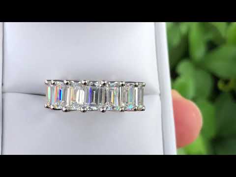 U shaped lab created diamond look cubic zirconia emerald cut eternity band in 14k gold or platinum