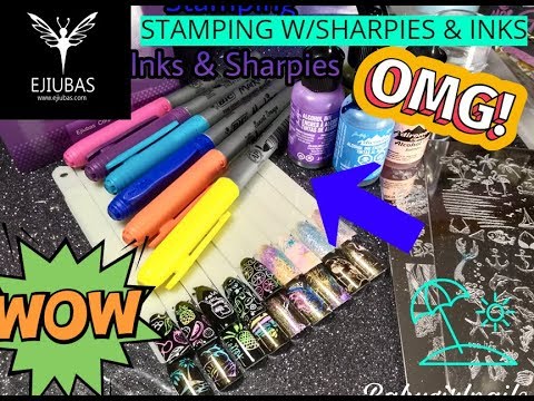 Stamping W/Sharpie Markers & Alcohol Inks Using Ejiubas Plates