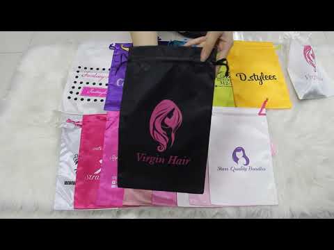 Custom Logo Silk Satin Drawstring Gift Bags for Human...