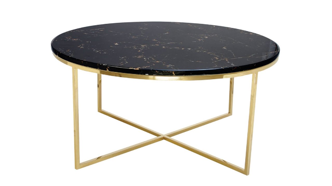 Stolik kawowy okrągły nowoczesny stal nierdzewna blat marmur Pelio Złoty/Brązowy 42/90/90 cm