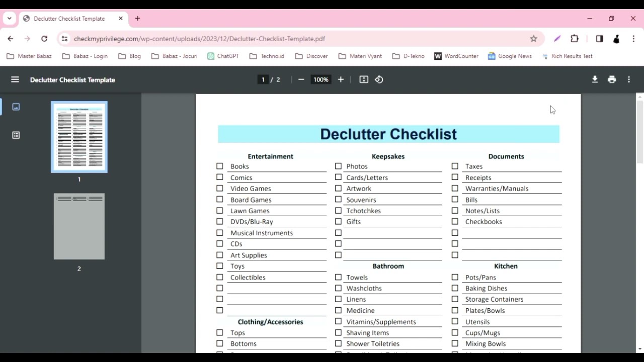 Effortlessly Organize with Our Free Printable Declutter Checklist Template!