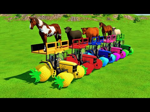 TRANSPORTING  COWS, GOATS, SHEEPS, HORSES, BULLS WITH COLORED MINI TRACTORS! - Farming Simulator 22