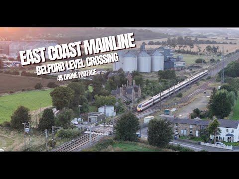 Northumberland East Coast Mainline - Belford Level Crossing - Drone 4K