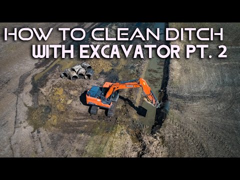 HOW TO CLEAN UP A DITCH WITH AN EXCAVATOR - Duel Camera View // Heavy Equipment Vlog Day 2 Part 2