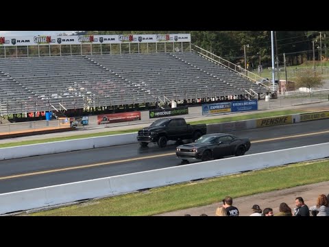 Big Turbo Cummins Race Truck Vs Dodge Demon 1/4 Mile