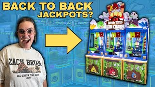 SHE WON The 2000 Ticket JACKPOT At The Angry Birds Coin Pusher Arcade Game!