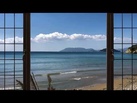 4K Greece Beach window view - Relaxing, Calming, Ambience