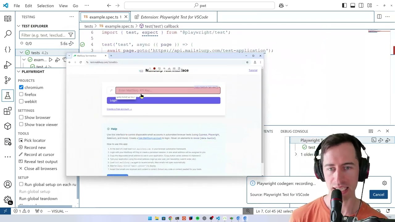 Use the Playwright codegen recorder for no-code testing thumbnail