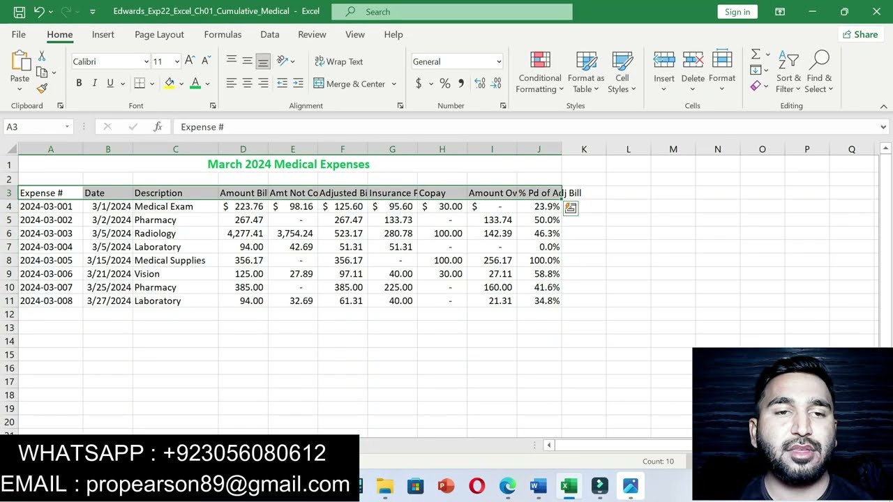 Exp22_Excel_Ch01_Cumulative_Medical | Excel Chapter 1 Cumulative - Medical Expenses/complete steps