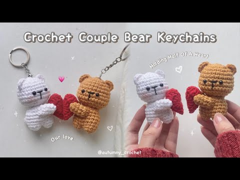 Pareja de osos a crochet sosteniendo la mitad de un corazón 💗 | Idea para un regalo de San Valent...
