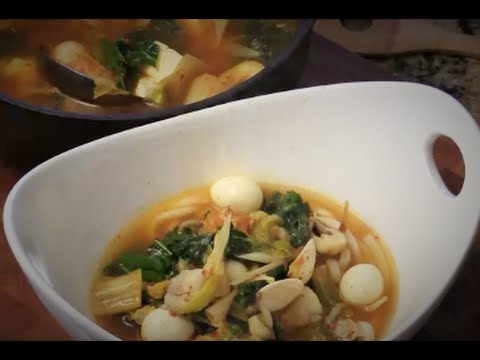 Kimchi Tofu Udon Noodles Soup- Quail Eggs