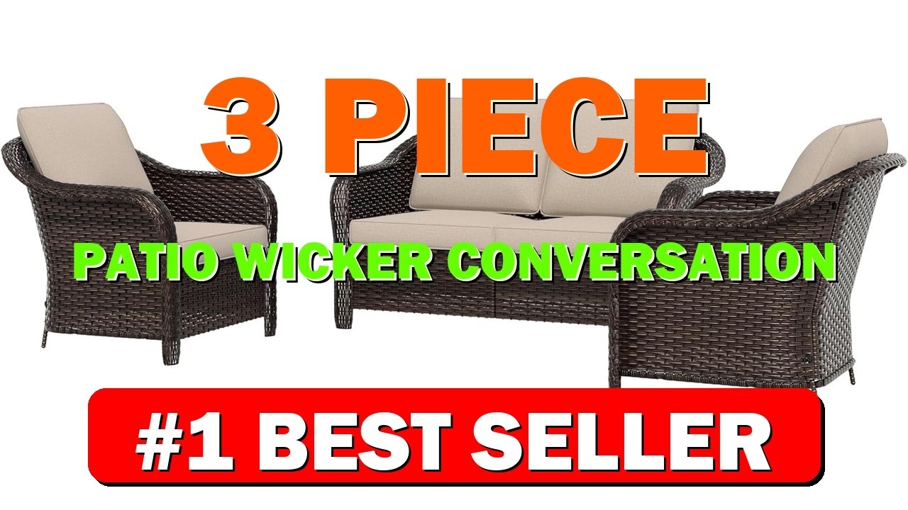 3 Piece Patio Wicker Conversation Set, All-Weather Use Outdoor Wicker Loveseat with - B0DSPJ2KR7