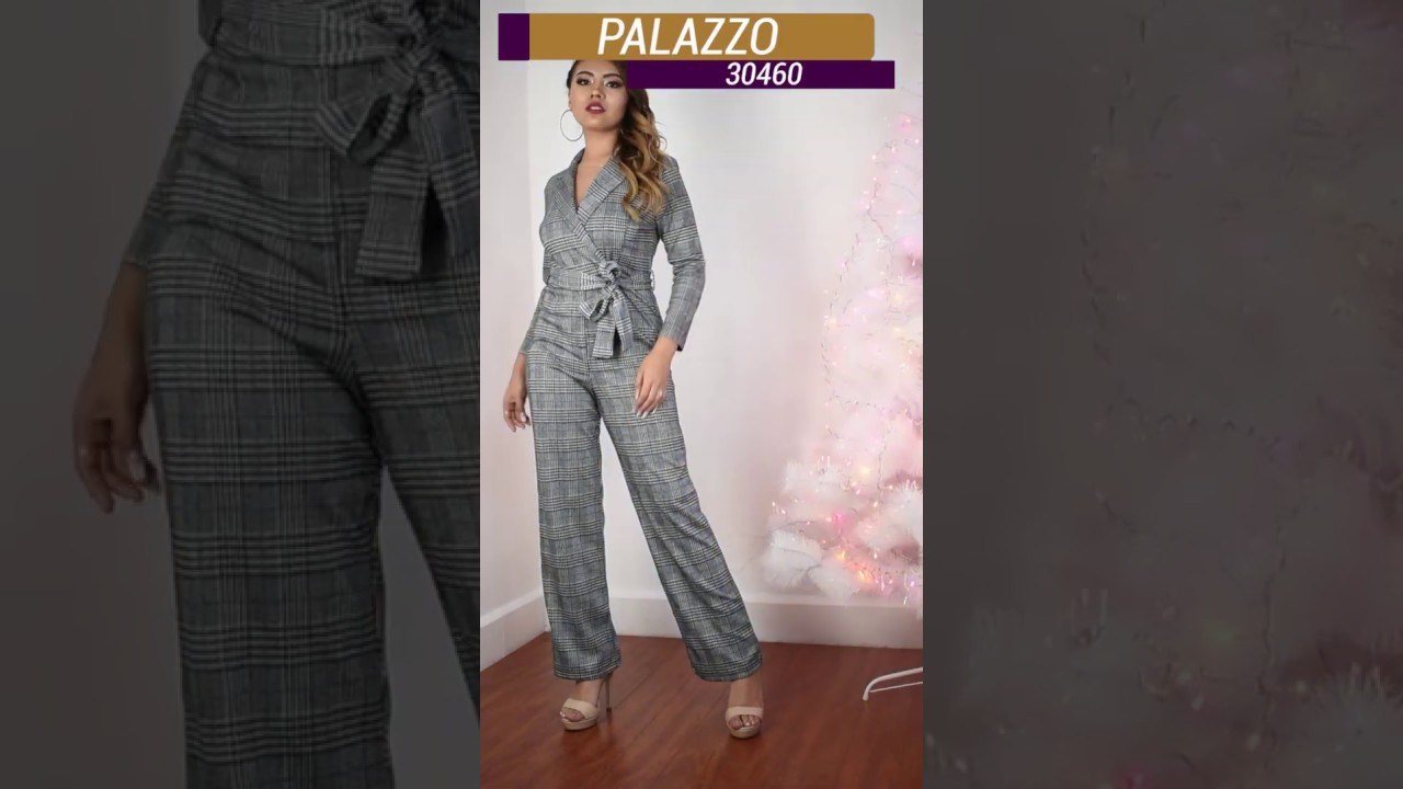 Palazzo de manga larga, estampado escocés, con cinto.