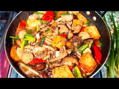 Cách làm đậu hủ chiên xào nấm ngon xuất sắc_ How to make delicious fried tofu with mushrooms.