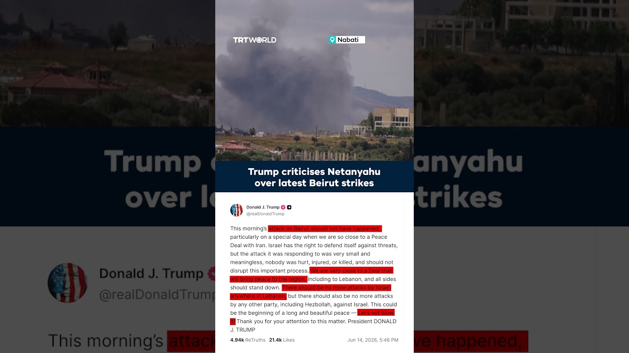 Video | Trump criticises Israeli strikes on Beirut amid near-final Iran deal