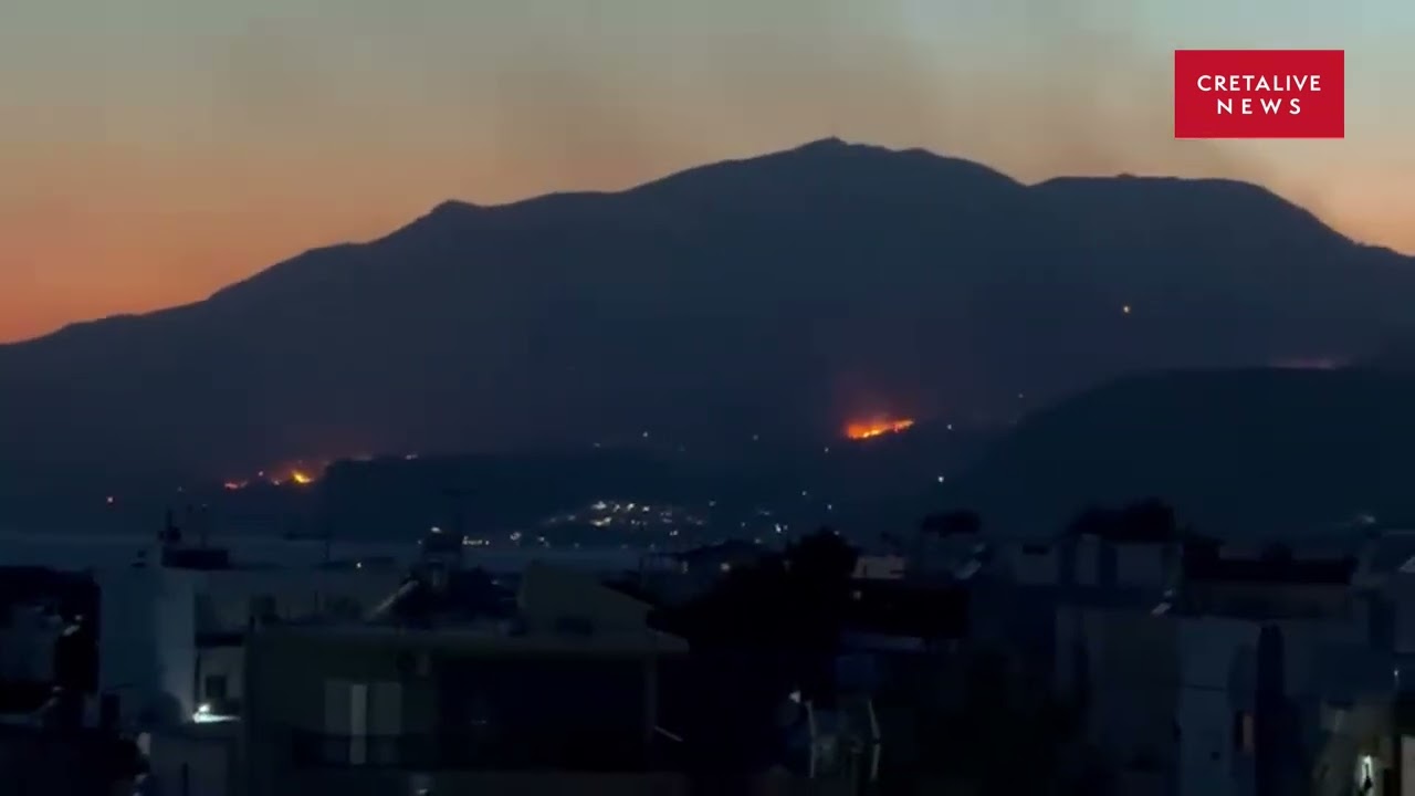 Η φωτιά στο νότιο Ρέθυμνο όπως φαίνεται από το Τυμπάκι Ηρακλείου