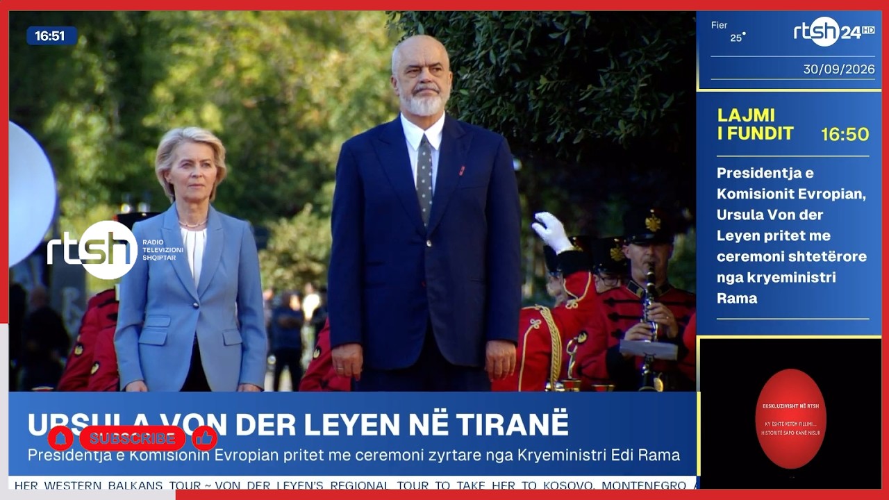 Von der Leyen pritet me ceremoni shtetërore nga Kryeministri Rama, në fokus rruga drejt Bashkimit Evropian