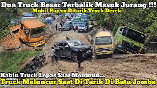 Download lagu 2 Truck Besar Terbalik Masuk Jurang || Truk Meluncur Saat Ditarik Di Batu Jomba mp3